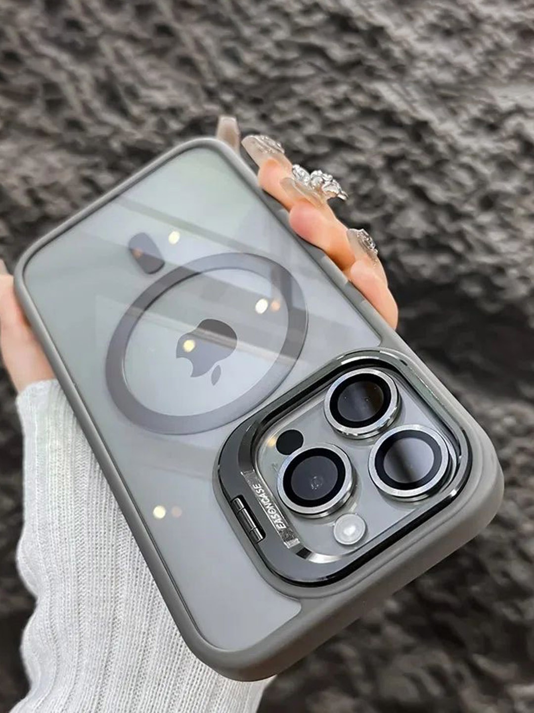 

Luxury Kase Solid LK174 Magnetic Mag-Safe Stand Lens Protector iPhone 14 Pro Max Back Case, Grey