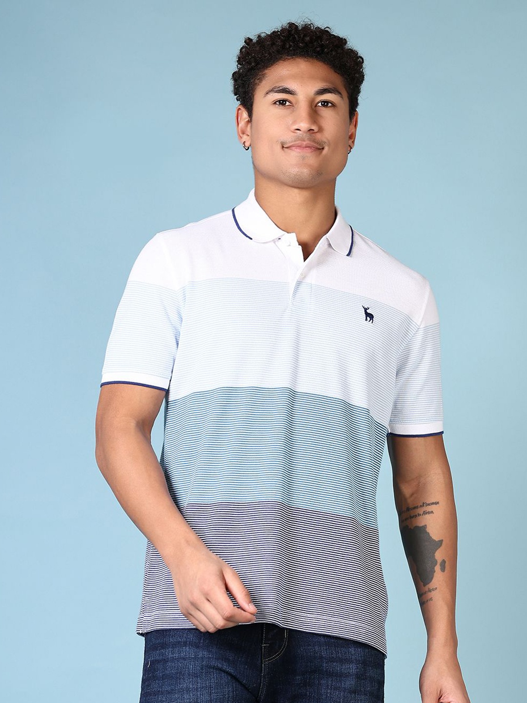 

V-Mart Men Striped Polo Collar Cotton T-shirt, White