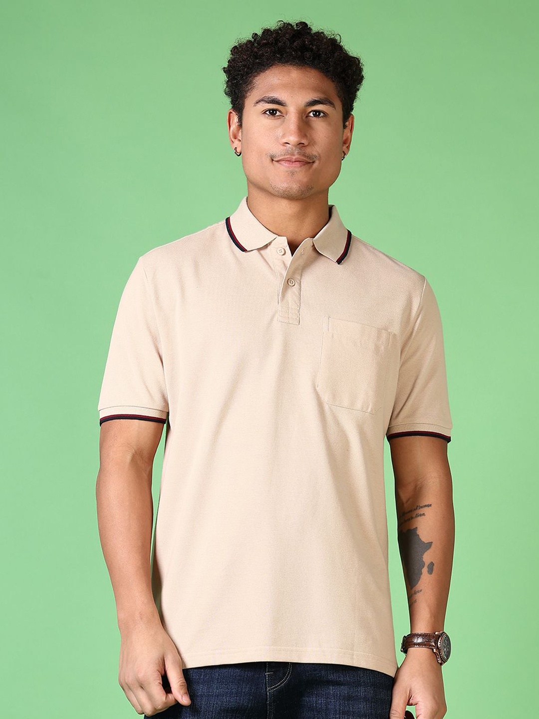 

V-Mart Men Solid Polo Collar Cotton T-shirt, Peach