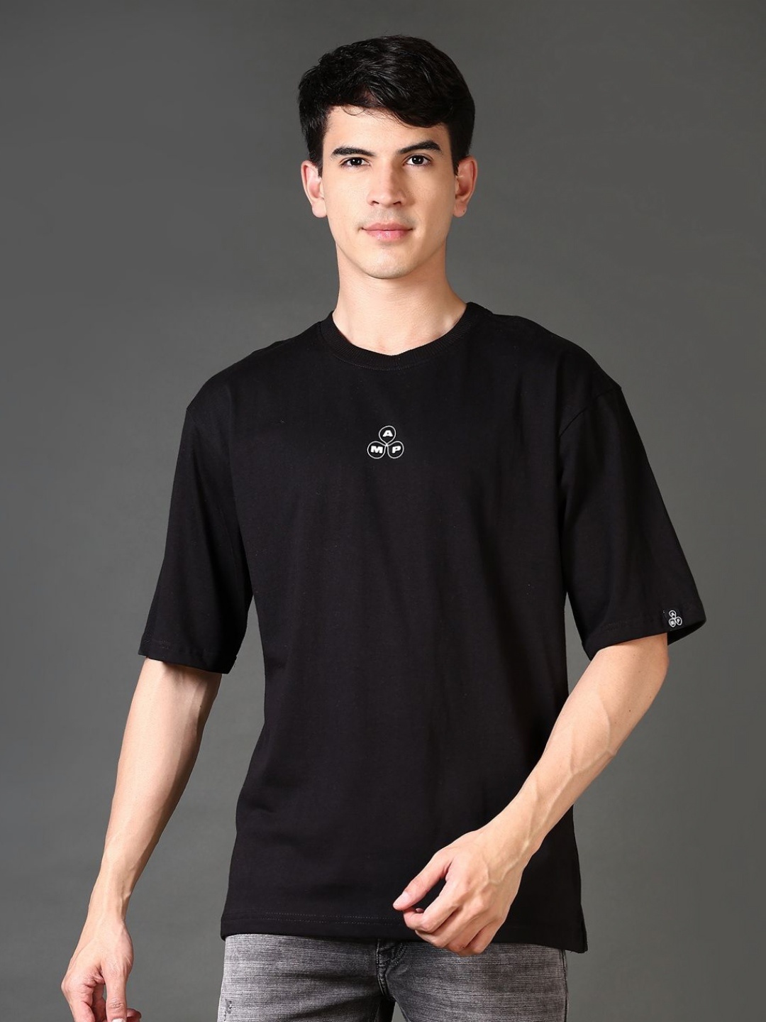 

V-Mart Men Graphic Printed Round Neck Cotton T-shirt, Black