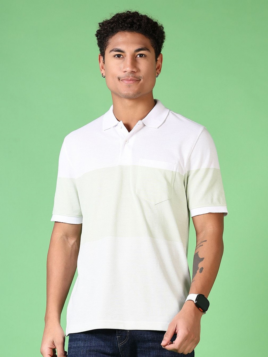 

V-Mart Men Colourblocked Polo Collar Cotton T-shirt, White