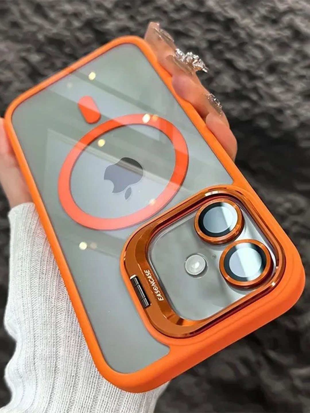 

Luxury Kase Solid LK174 Magnetic Mag-Safe Stand Lens Protector iPhone 16 Back Case, Orange