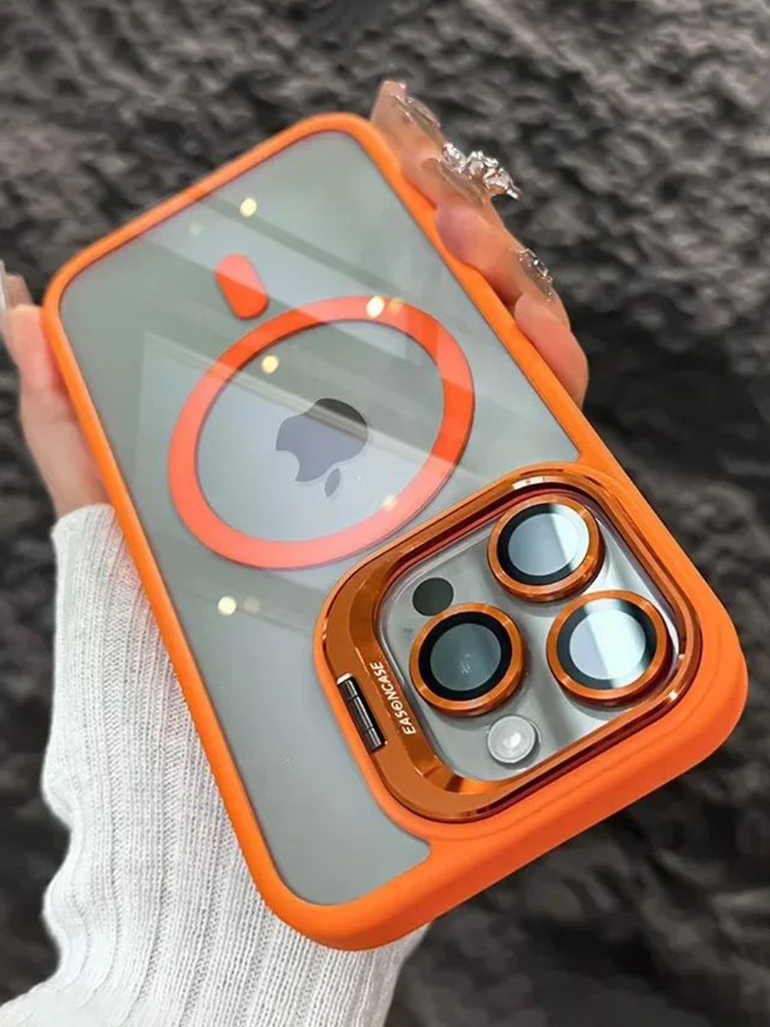 

Luxury Kase Solid LK174 Magnetic Mag-Safe Stand Lens Protector iPhone 16 Pro Back Case, Orange