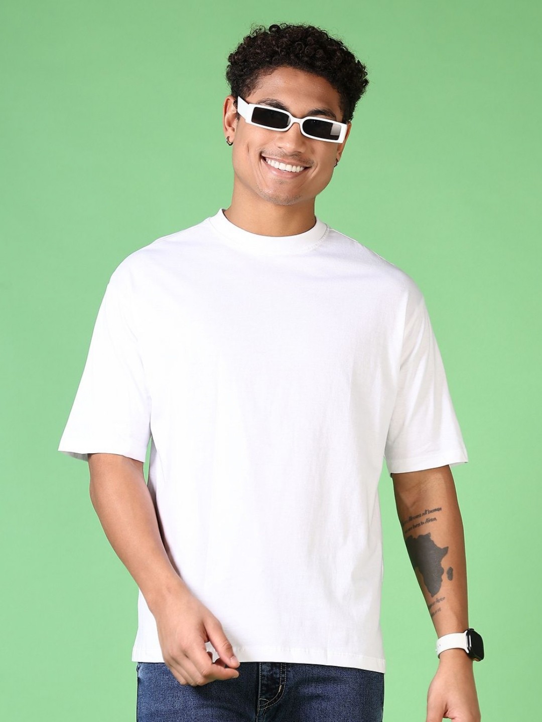 

V-Mart Men Solid Round Neck Cotton Oversized T-shirt, White