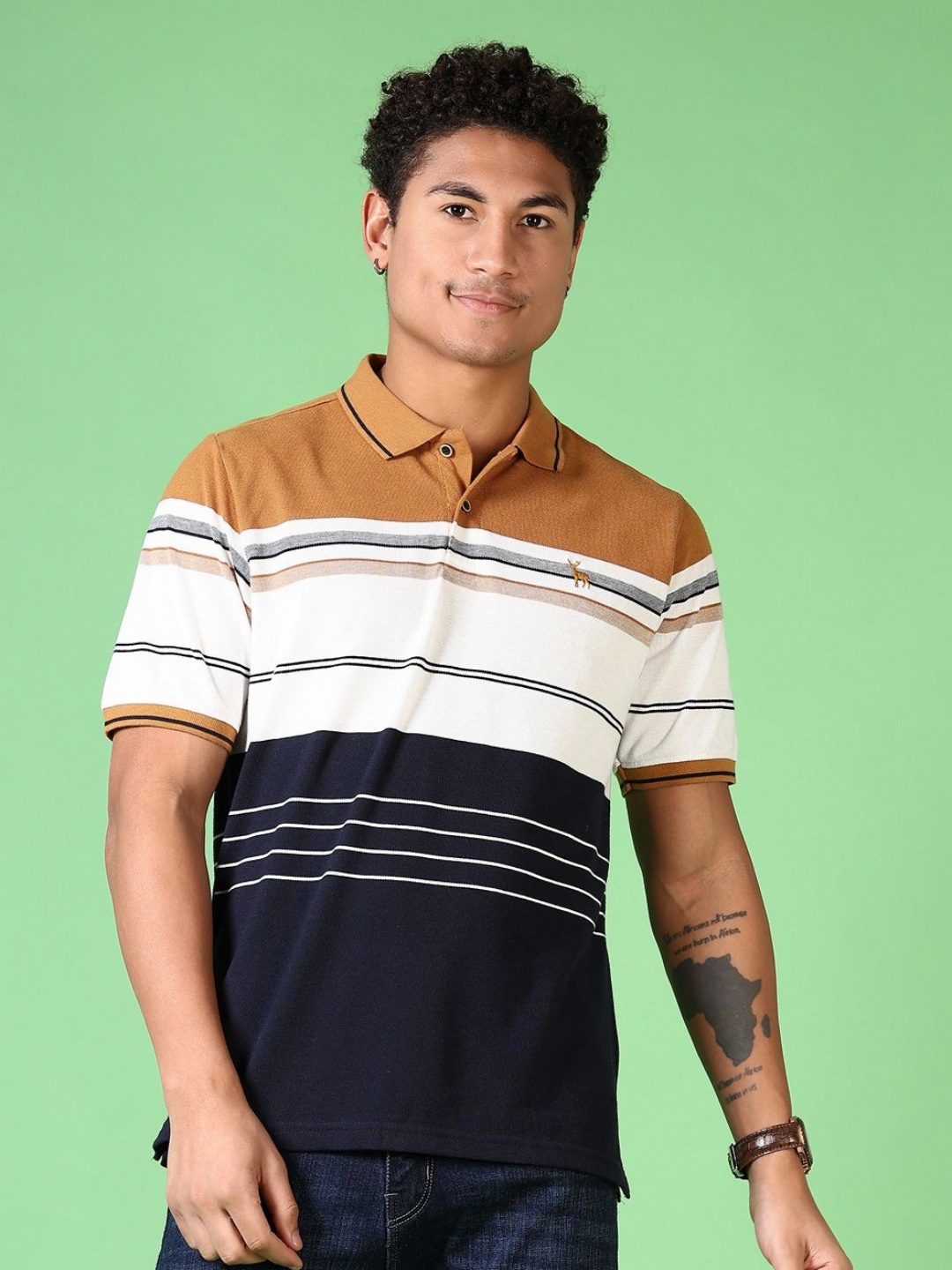 

V-Mart Men Striped Polo Collar Cotton T-shirt, Navy blue