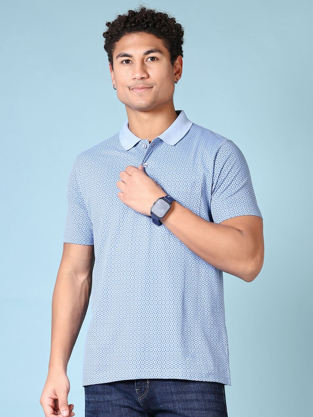 

V-Mart Men Floral Printed Polo Collar Cotton T-shirt, Blue