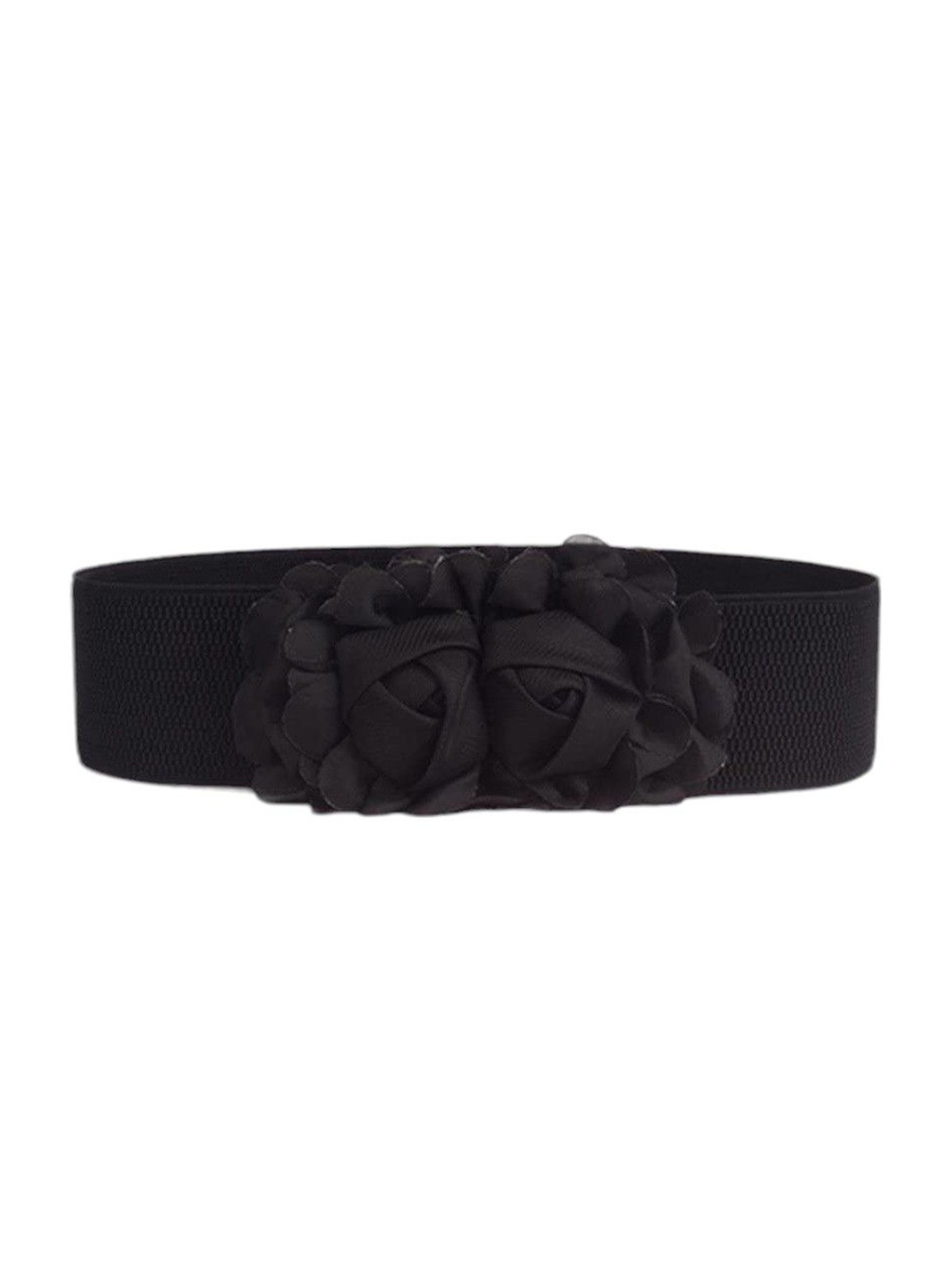 

SYGA Women Double Flower Waist Band Elastic Leather with Chiffon Rose, Black