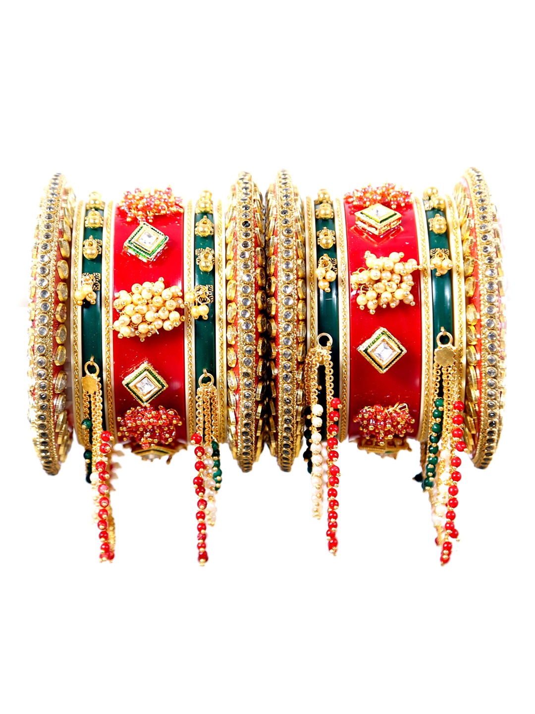 

Zindura Set Of 2 Gold Plated Stone Studded & Pearl Beaded Chuda Bangles