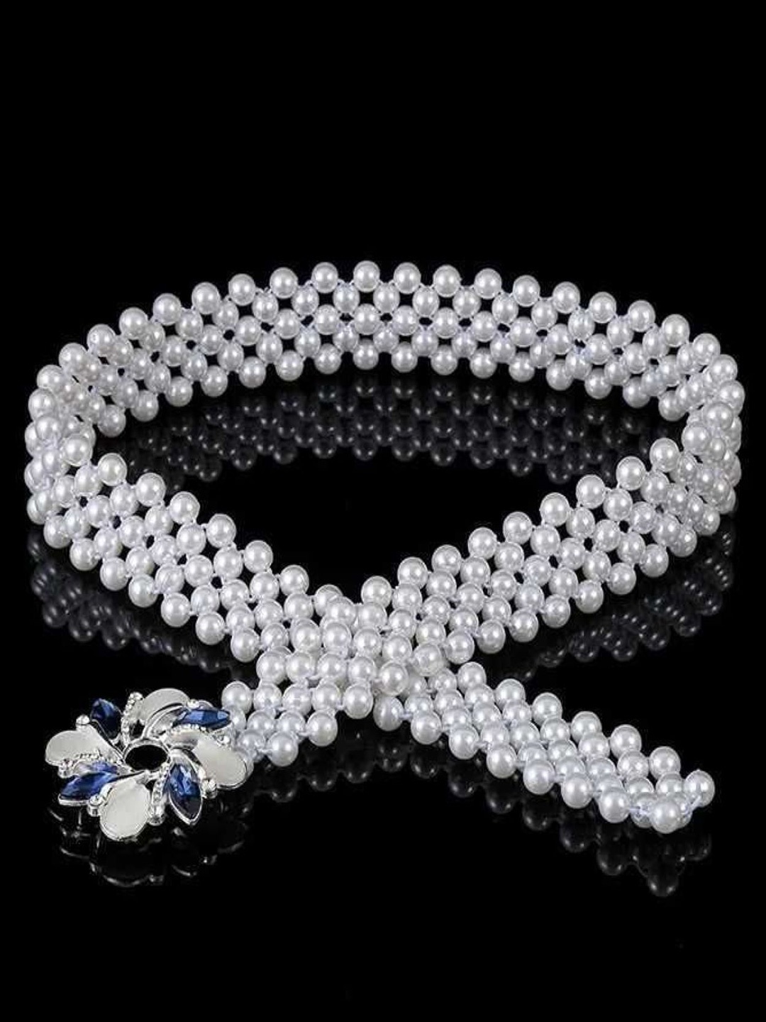 

SYGA Women Adjustable Stretchable Pearl Waist Belt, White