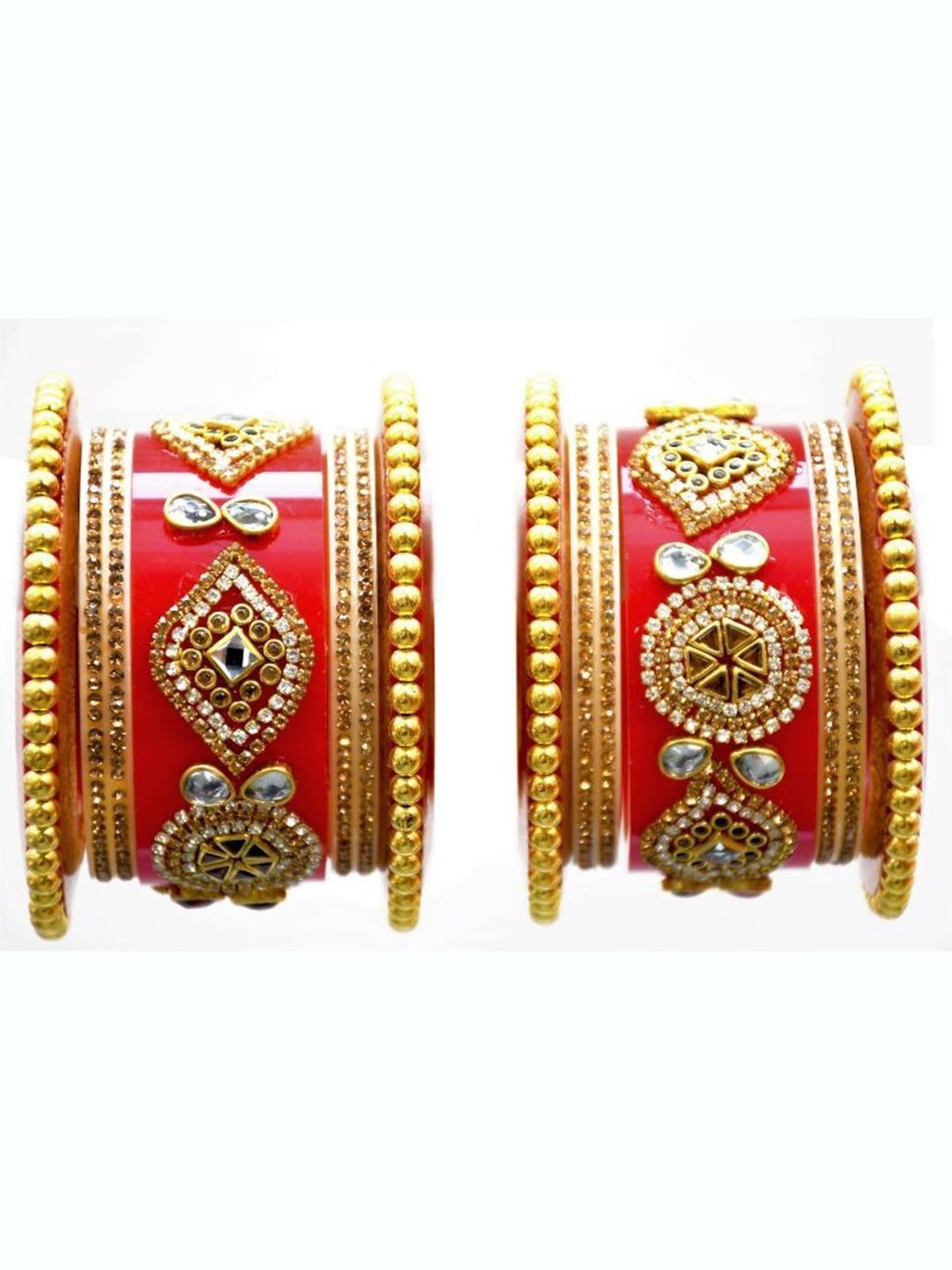 

Zindura Set Of 2 Gold Plated Crystals Cubic Zirconia Rhodium Studded Chudas Bangles