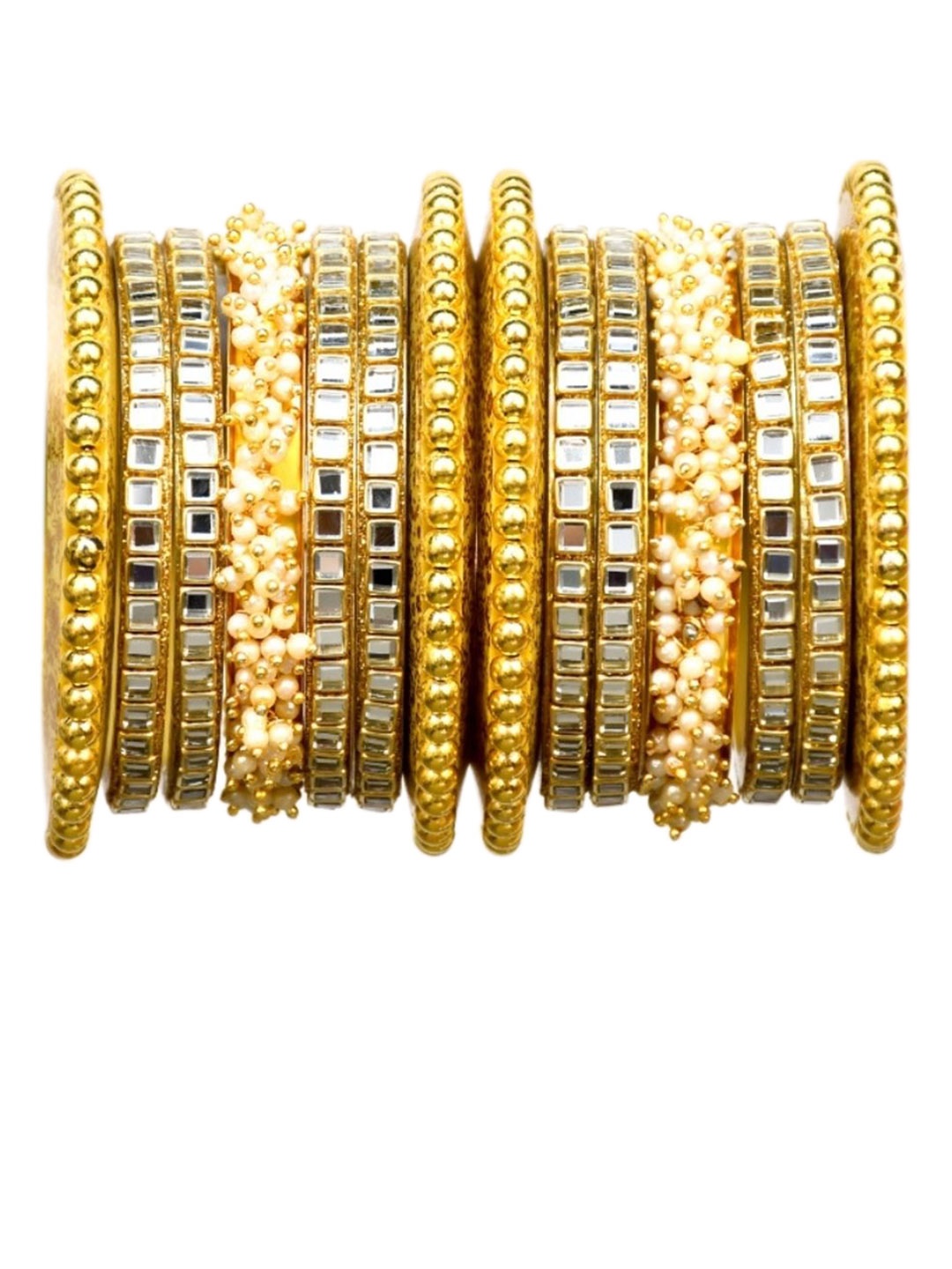 

Zindura Set Of 2 Gold-Plated Cubic Zirconia Stone Studded & Beaded Chuda Bangles
