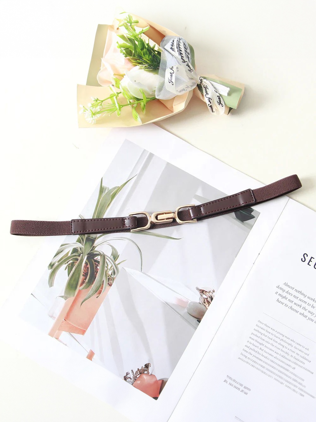 

SYGA Women Stretchable Elegant Retro Buckle Elastic Waist Belt, Coffee brown