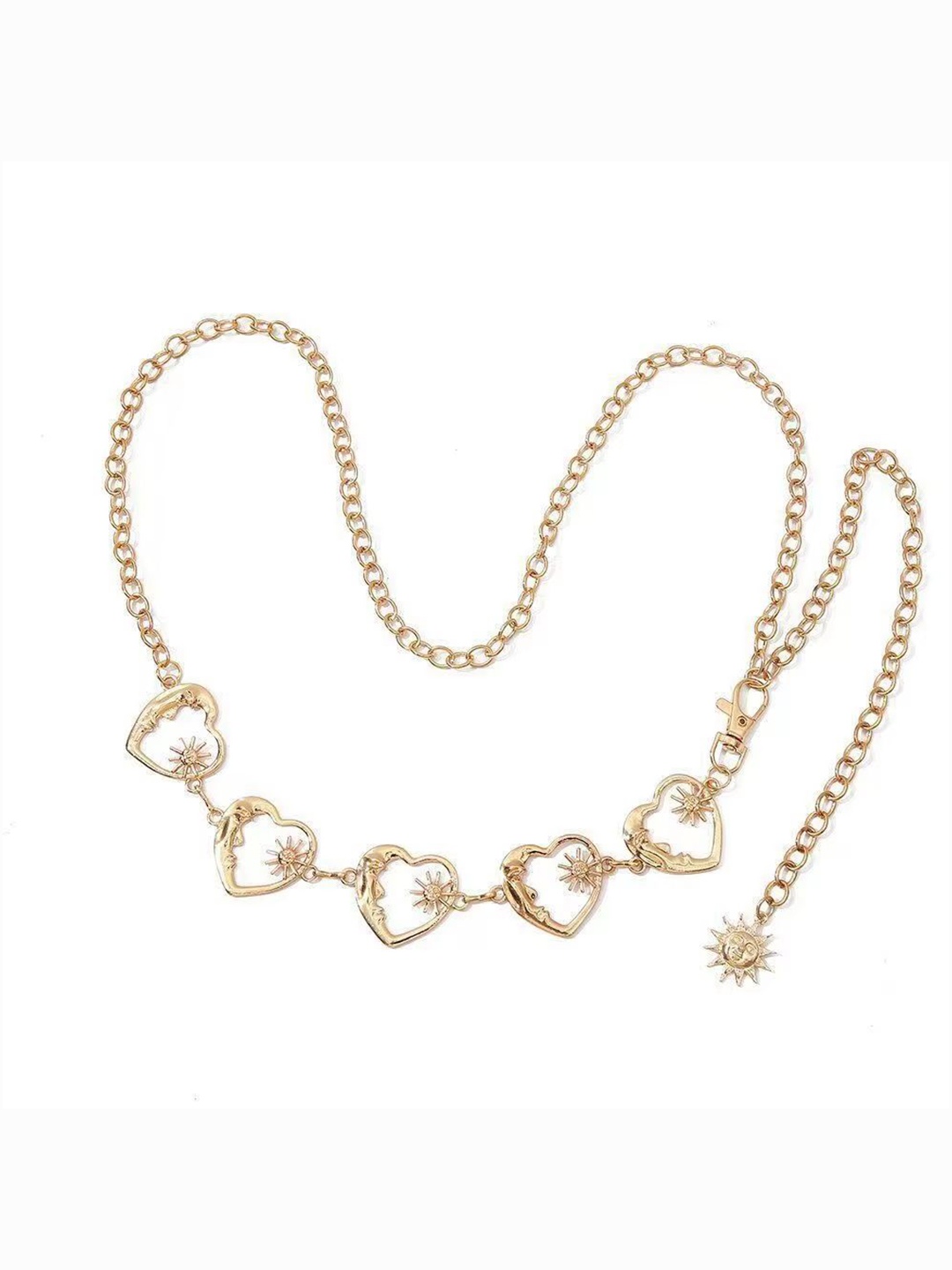 

SYGA Women Heart-Shaped Gold Pendant Waist Chain Belt