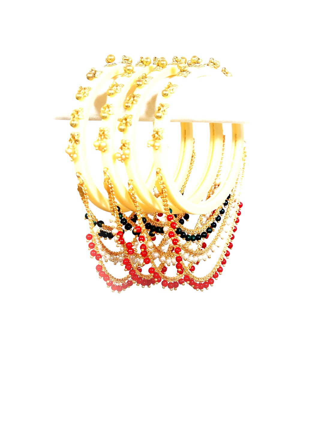

Zindura Set Of 4 Gold Plated Pearls Beaded Bangles