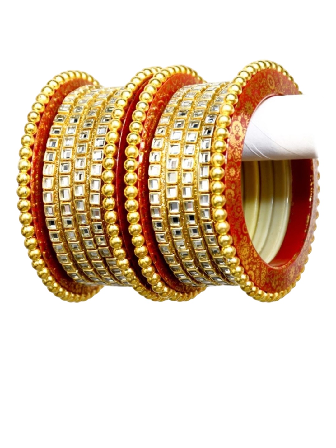 

Zindura Set Of 2 Gold-Plated Cubic Zirconi-Studded & Beaded Bangles