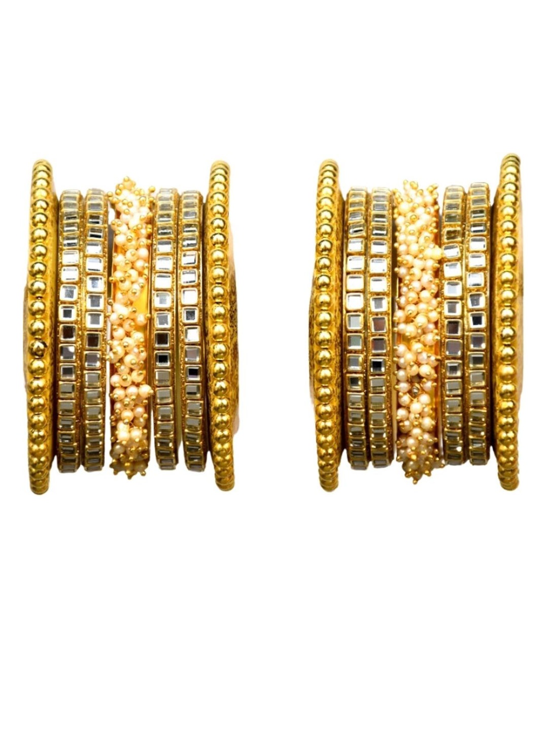 

Zindura Set Of 2 Gold-Plated Kundan Studded & Beaded Chuda Bangles