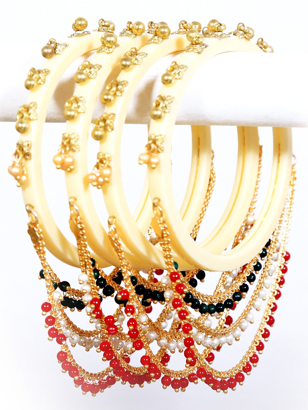 

Zindura Set Of 4 Gold Plated Pearl Beaded Bangles
