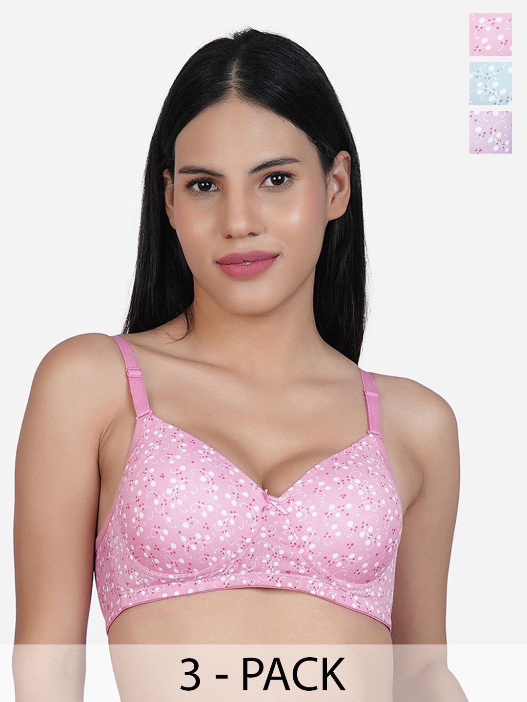 

SHYAM SONS FLAIR Women Pack Of 3 Full Coverage Lightly Padded T-shirt Bra, Pink