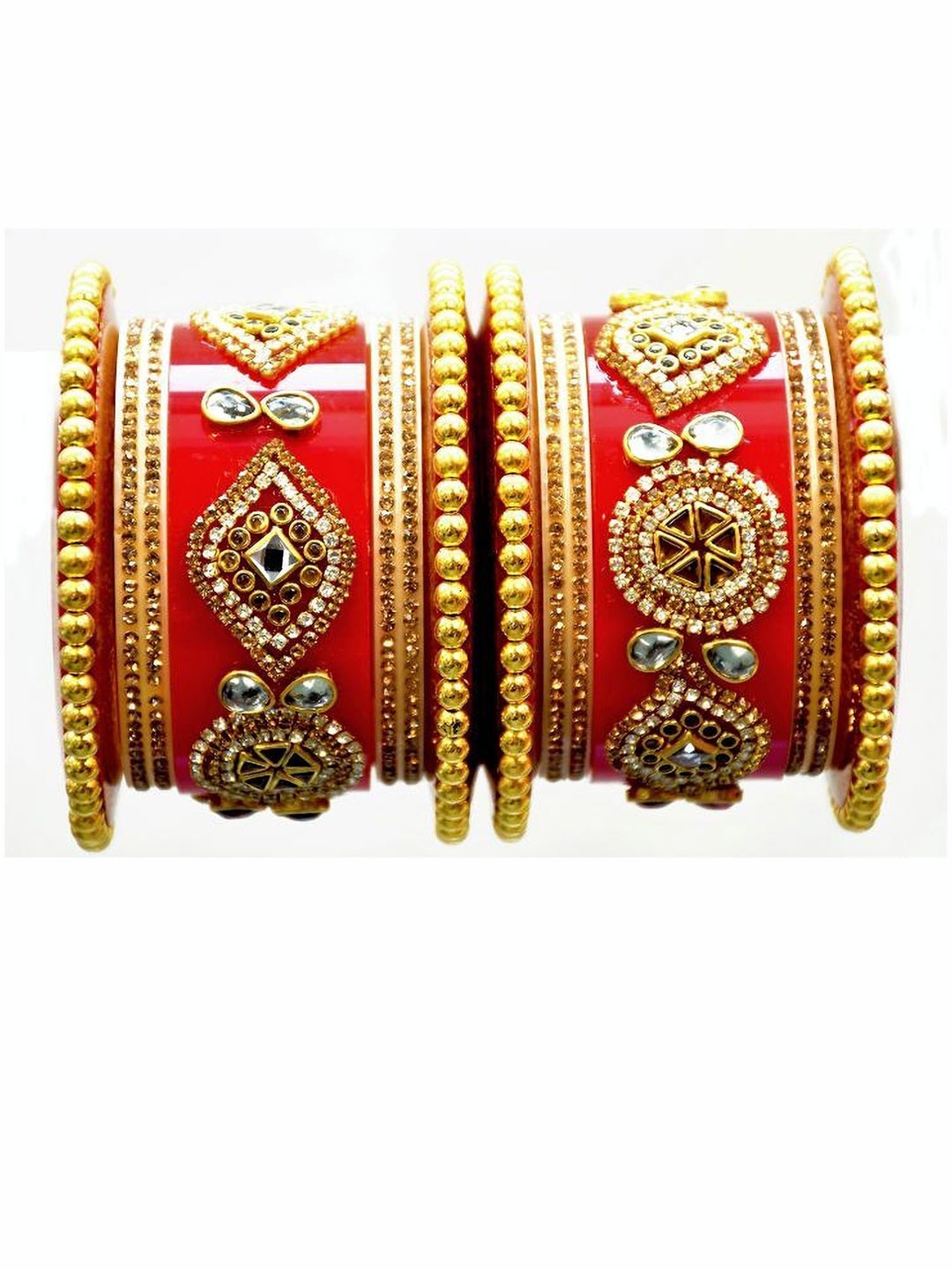 

Zindura Set Of 2 Gold-Plated Stone Studded Chudas Bangles, Yellow