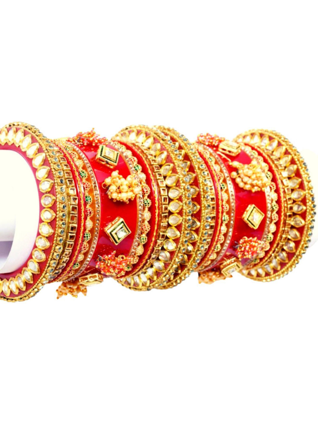 

Zindura Set Of 2 Gold-Plated Stone Studded & Beaded Chuda Bangles