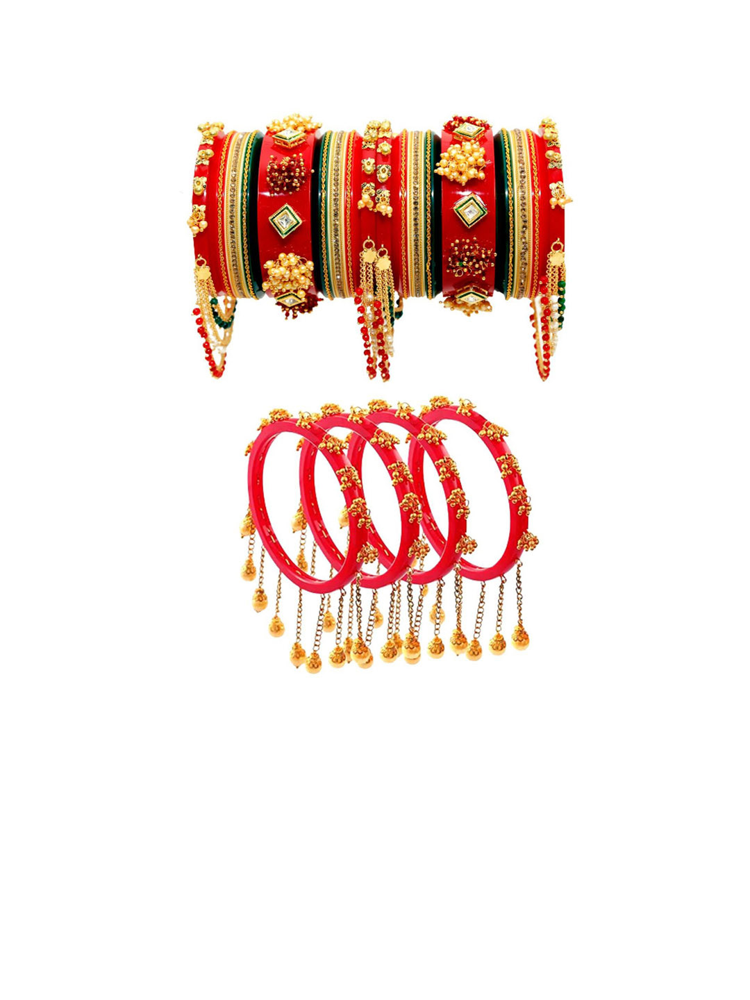 

Zindura Set Of 2 Gold-Plated Stone-Studded & Beaded Chuda Bangles