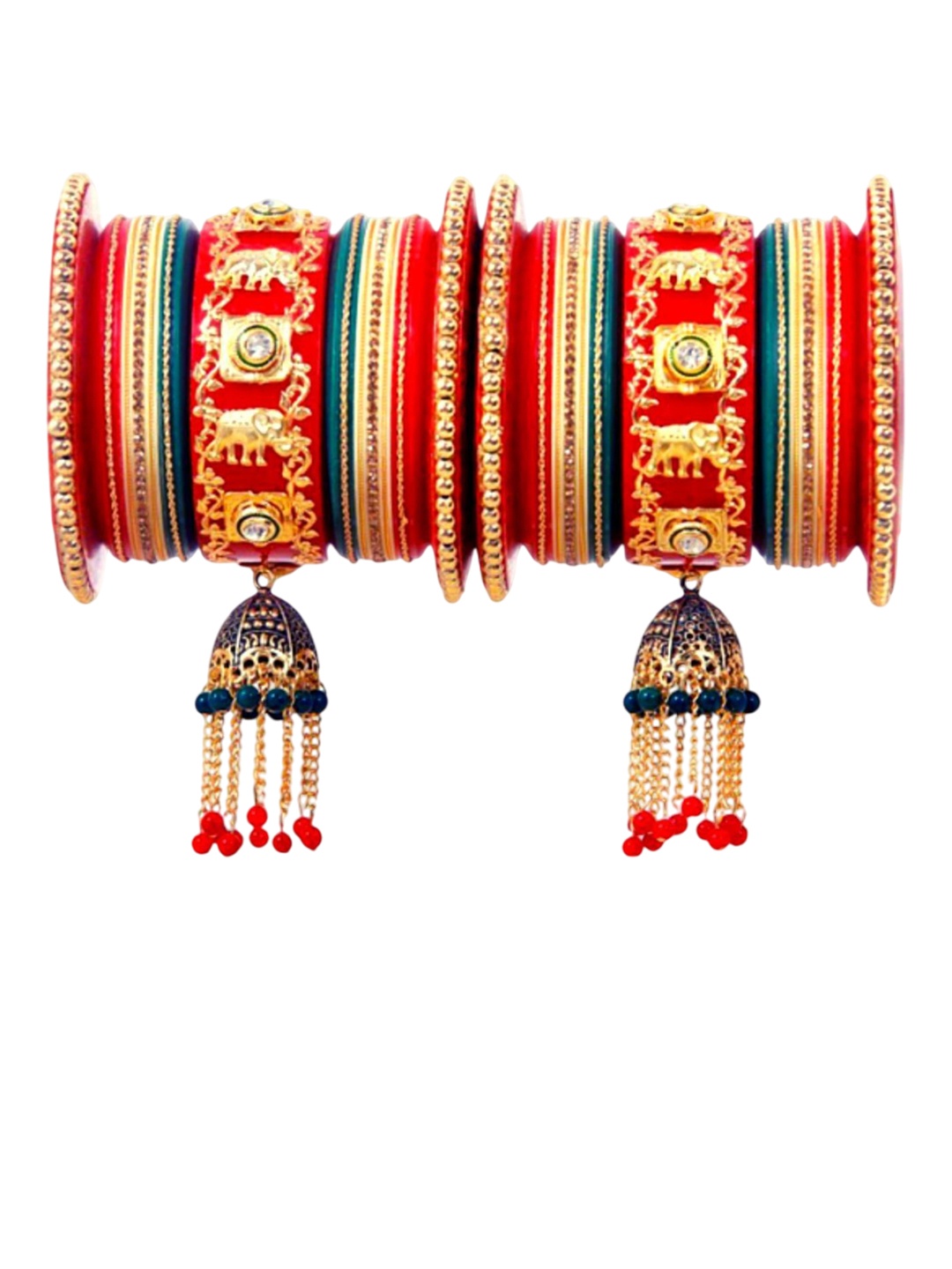 

Zindura Set Of 2 Gold-Plated Crysrtal-Studded & Beaded Chuda Bangles