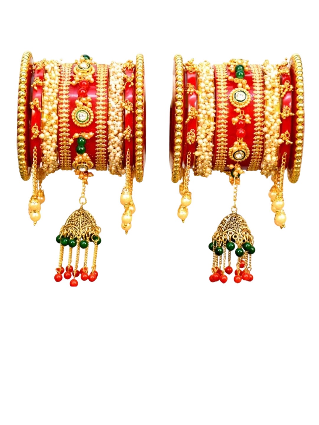 

Zindura Set Of 2 Gold-Plated Crystal-Studded & Crystal Beaded Chuda Bangles