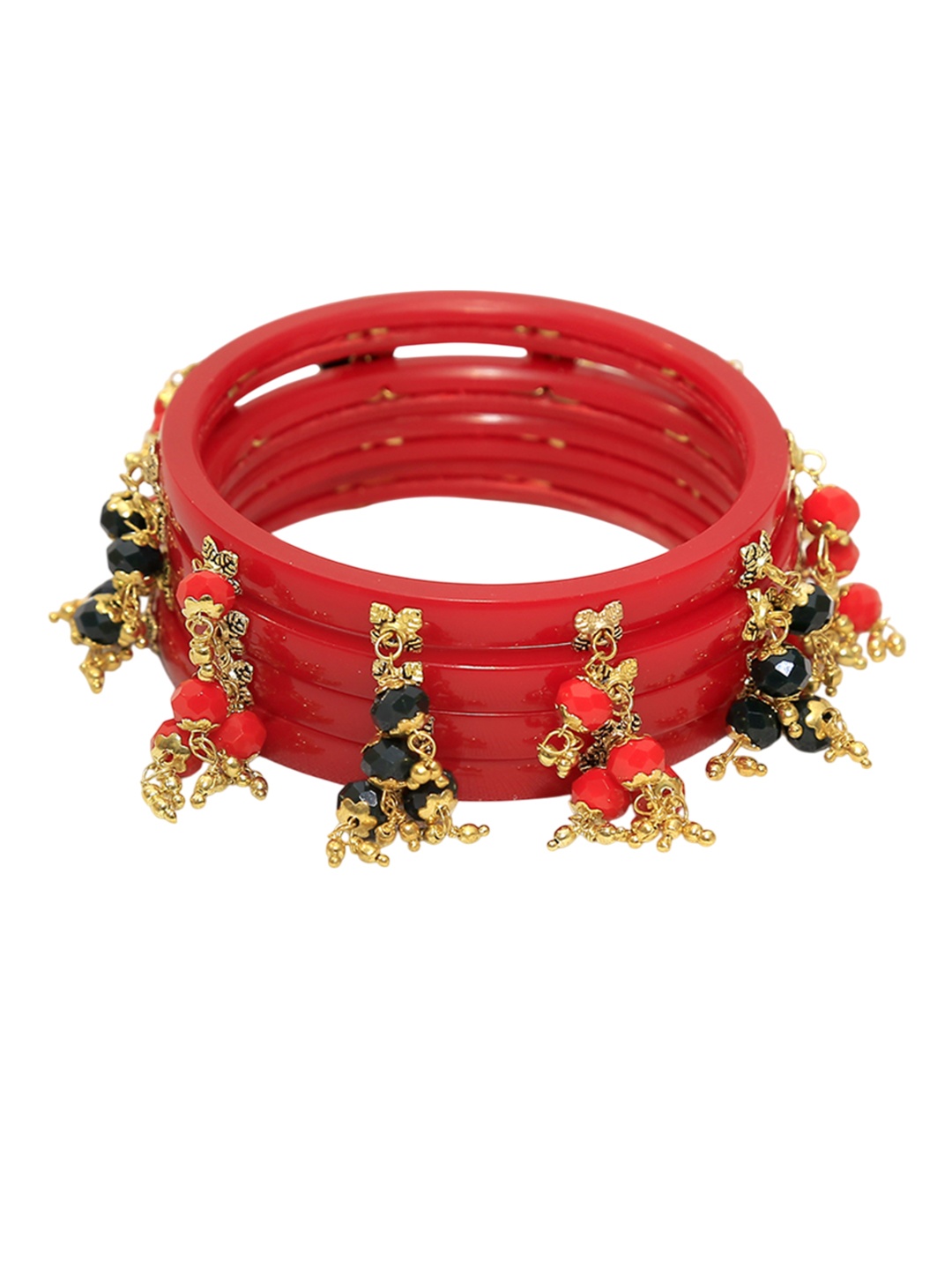 

Zindura Set Of 4 Gold Plated Crystals & Beaded Bangles