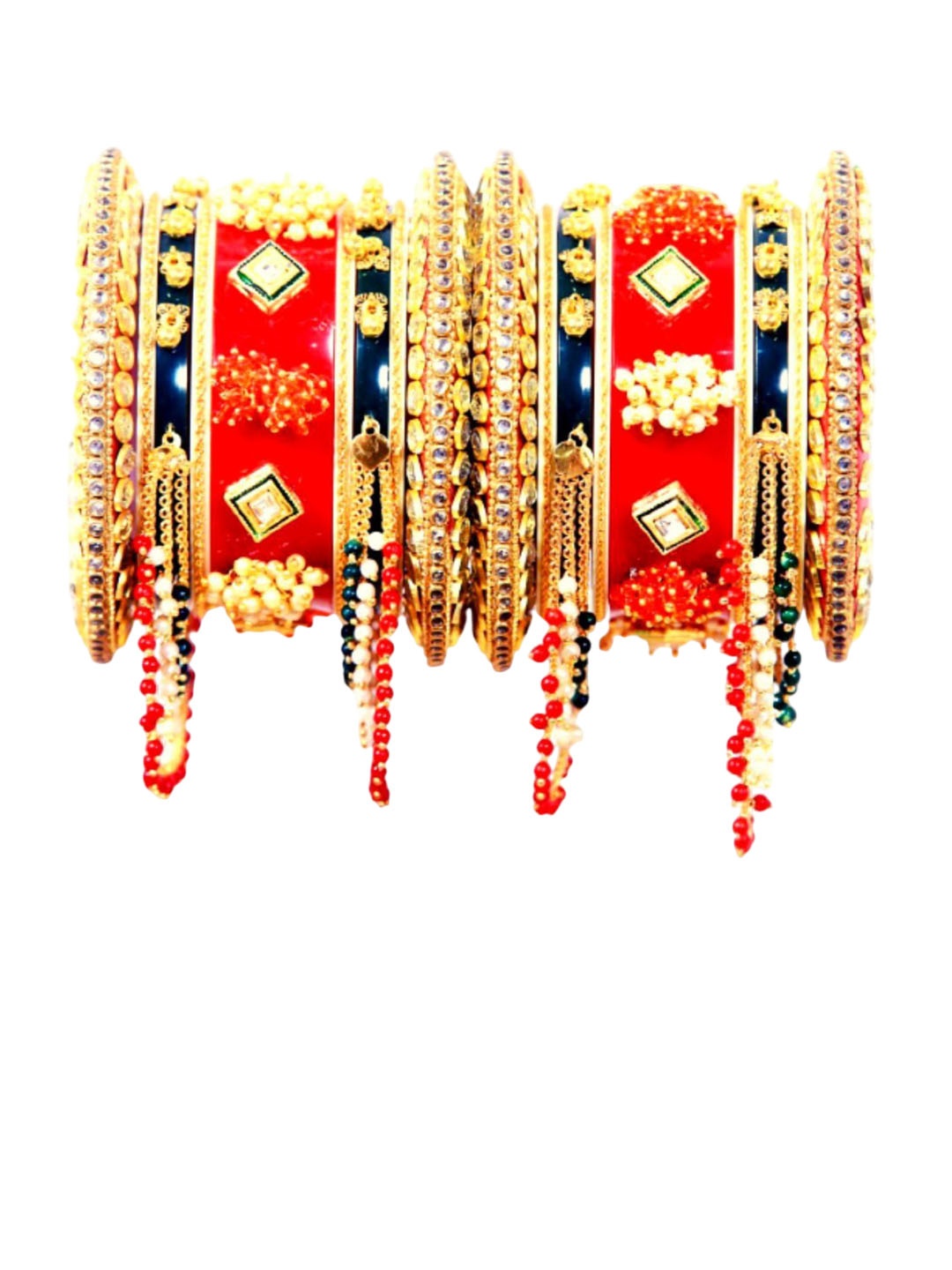 

Zindura Set Of 2 Gold-Plated Crystal Stone Studded & Beaded Chuda Bangles