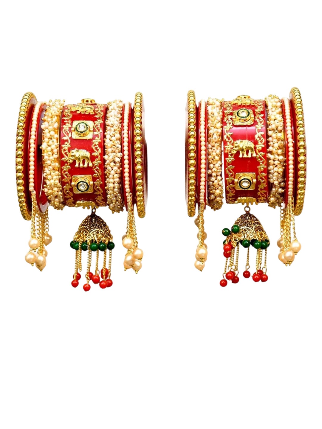 

Zindura Set Of 2 Gold-Plated Stone-Studded & Beaded Chuda Bangles