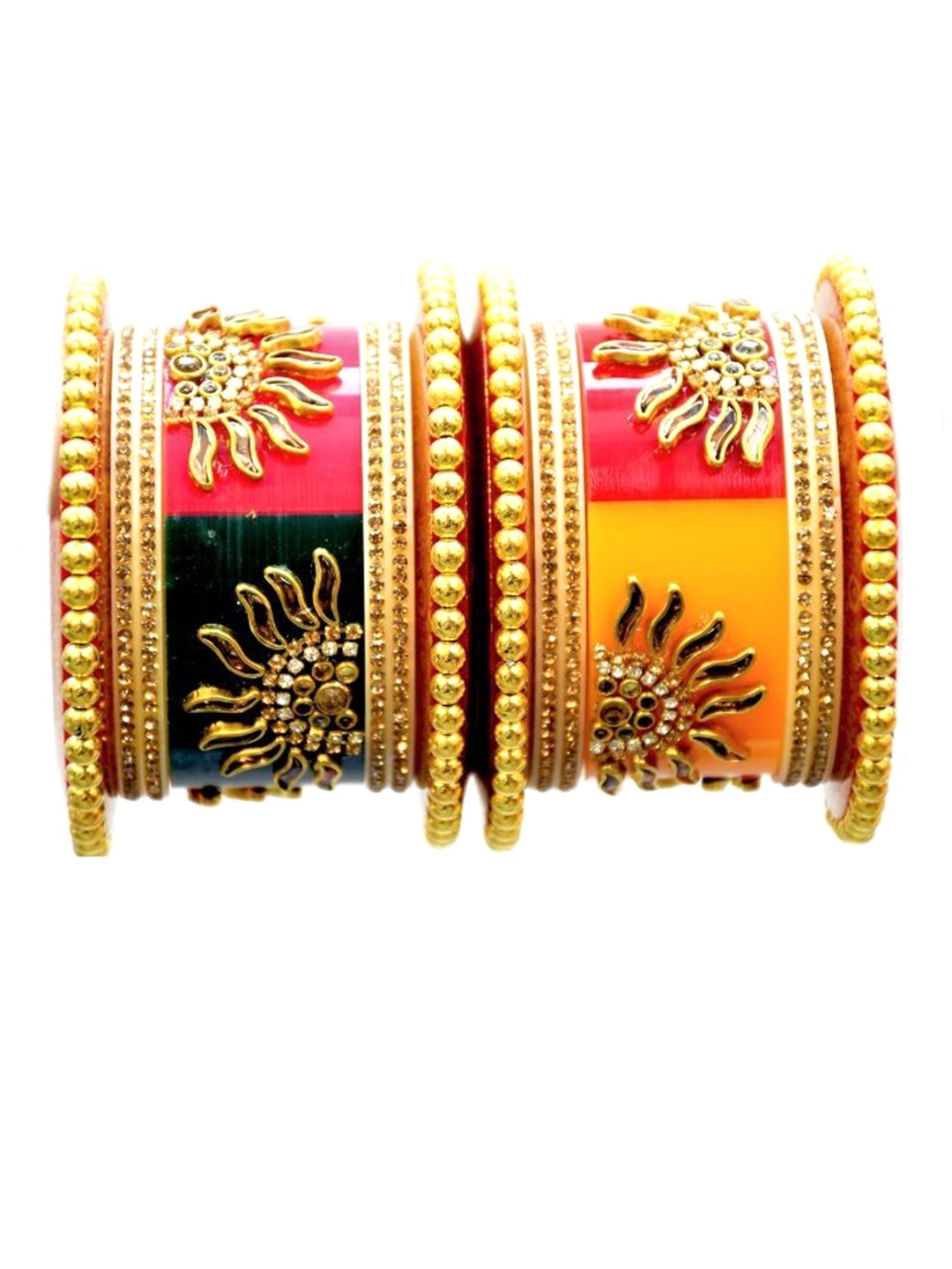 

Zindura Set Of 2 Gold Plated Artificial Stone Studded & Beaded Chuda Bangles