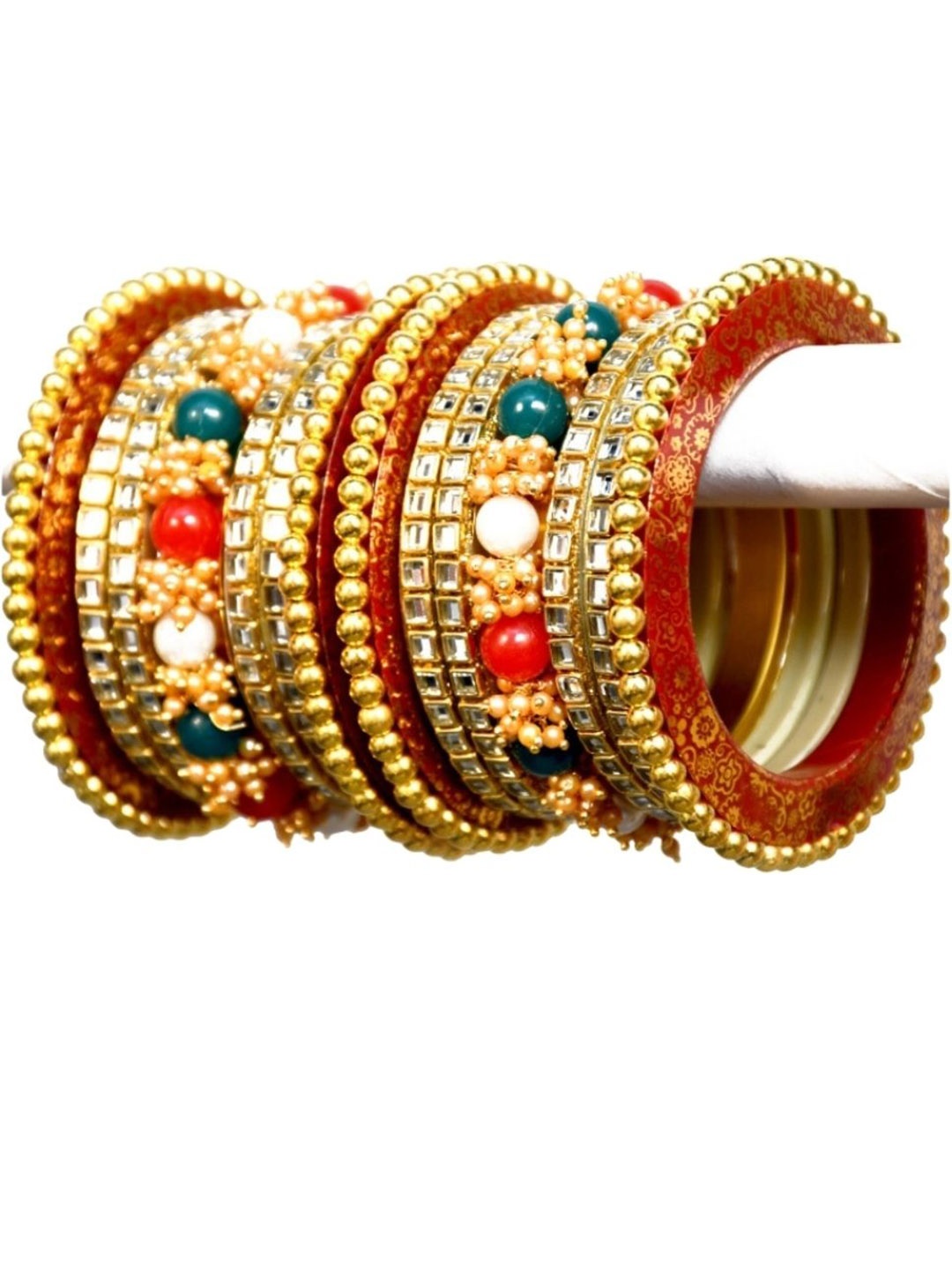 

Zindura Set Of 2 Gold Plated Cubic Zirconia Studded & Beaded Chudas Bangles