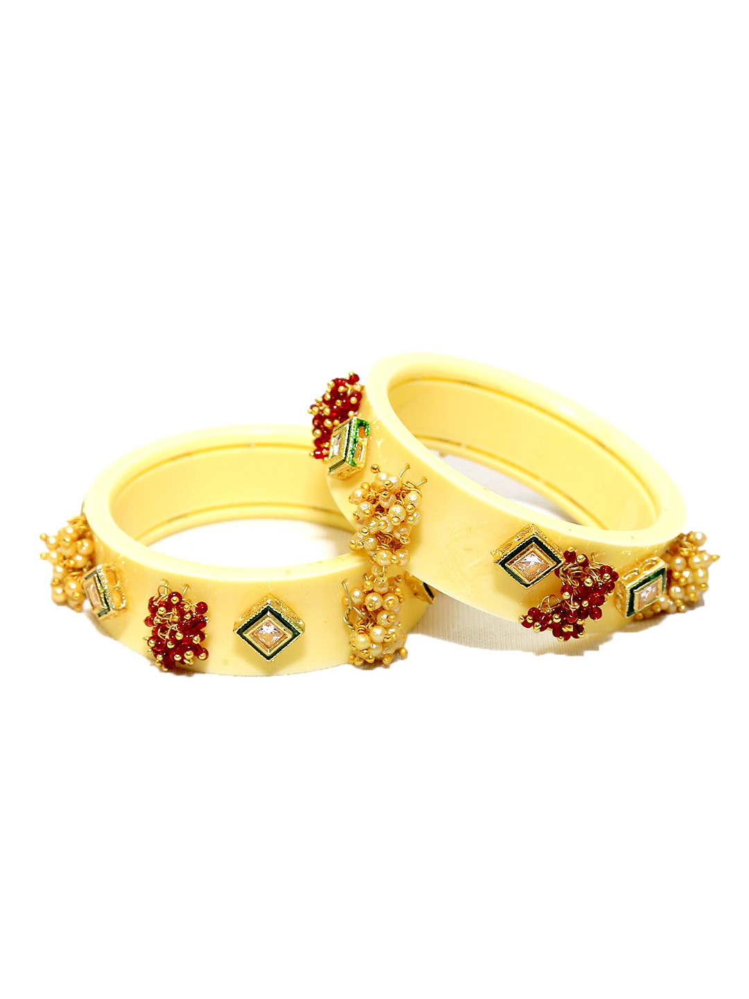 

Zindura Set Of 2 Gold-Plated Stone Studded & Pearl Beaded Chuda Bangles