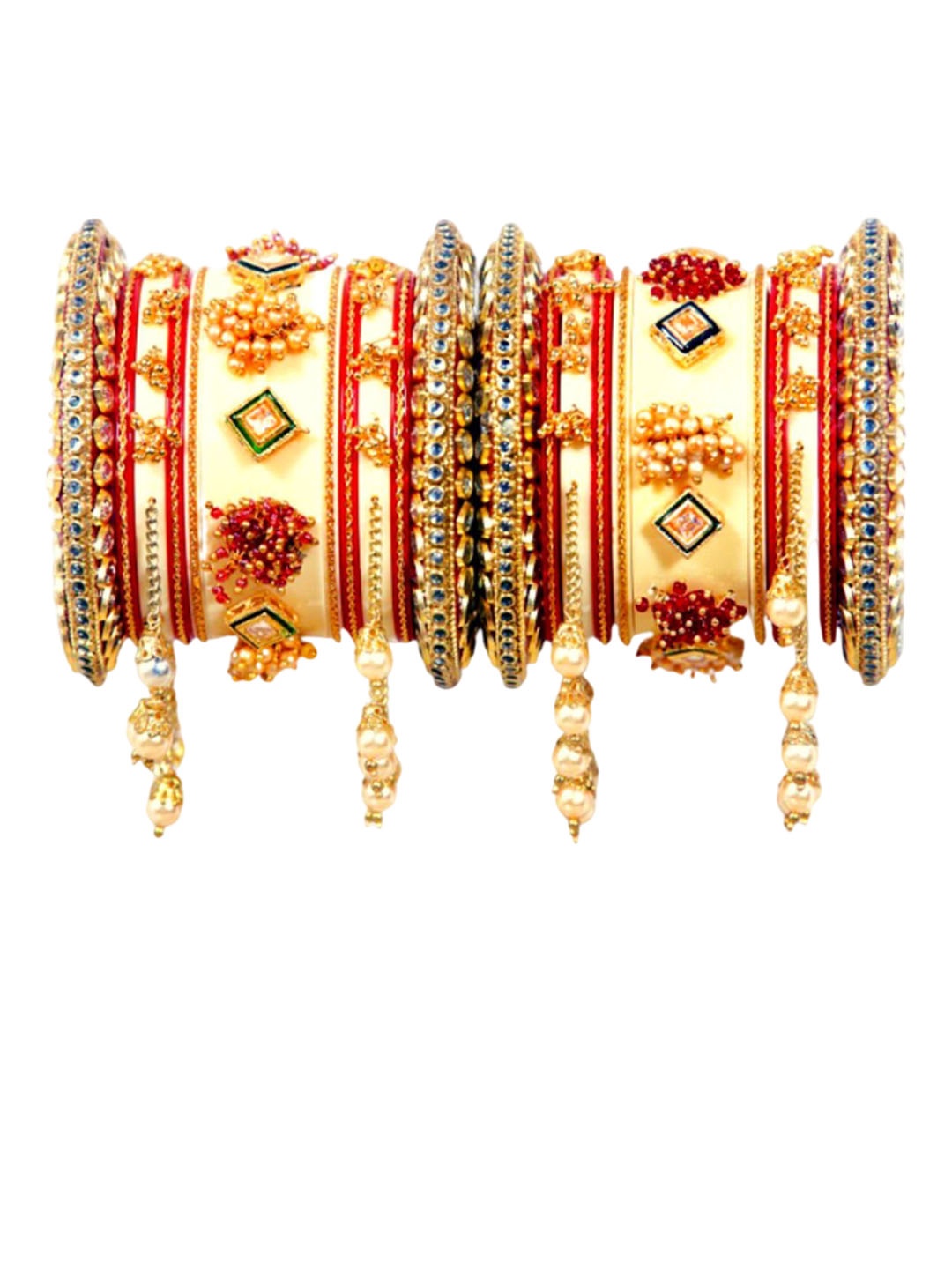 

Zindura Set of 2 Gold Plated Crystals Studded & Beaded Chudas Bangles