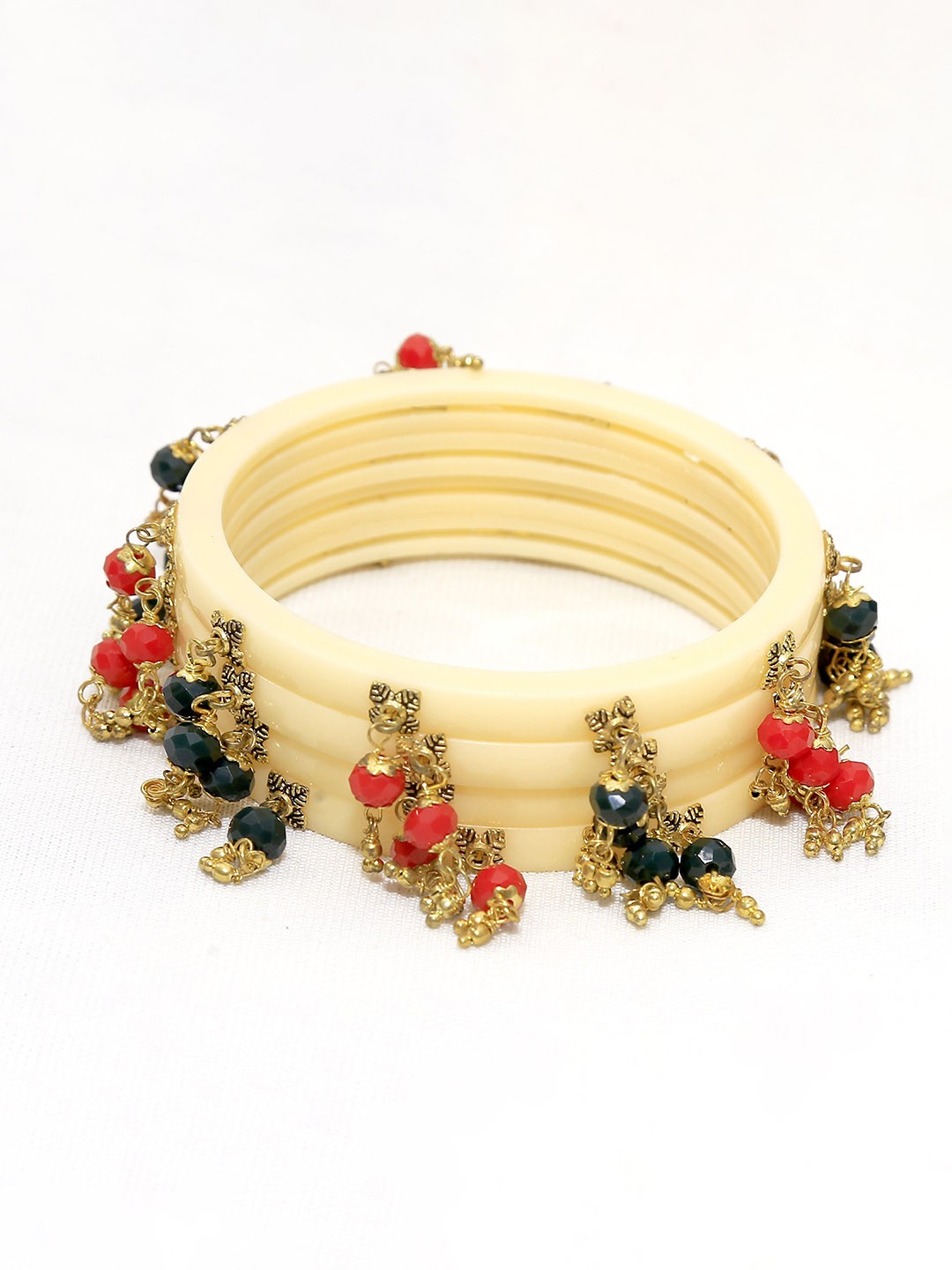 

Zindura Set Of 4 Gold-Plated Crystal Beaded Bangles