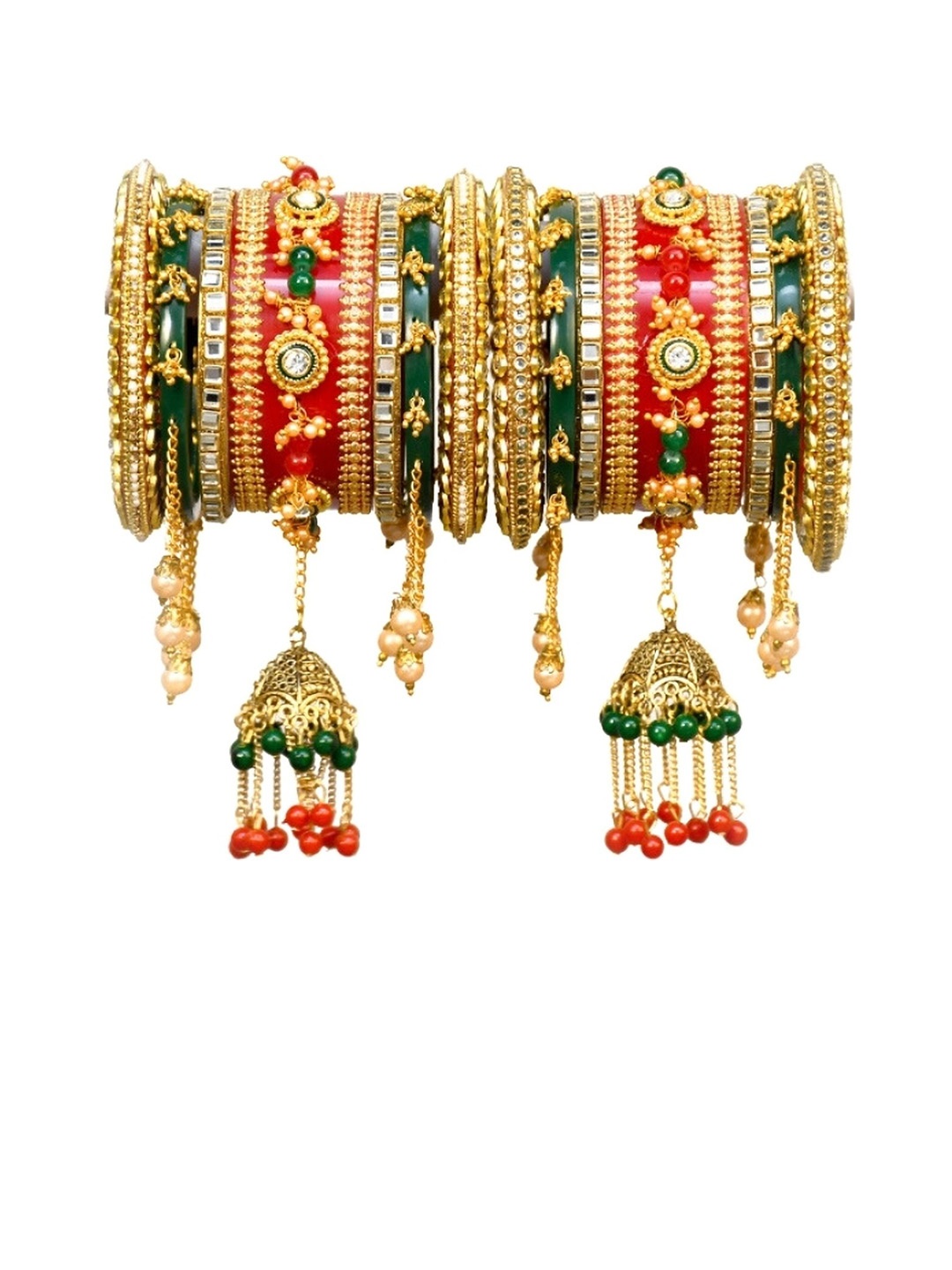 

Zindura Set Of 2 Gold Plated Crystals Studded & Beaded Chudas Bangles