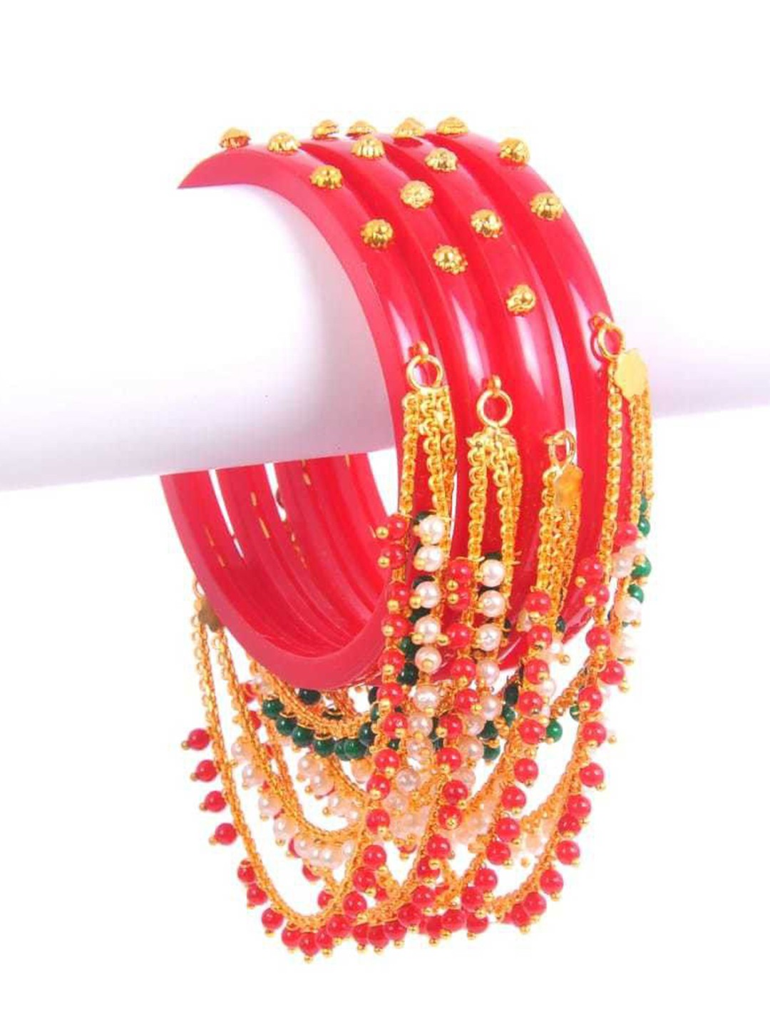 

Zindura Pack Of 4 Gold-Plated Pearls Beaded Chuda Bangles