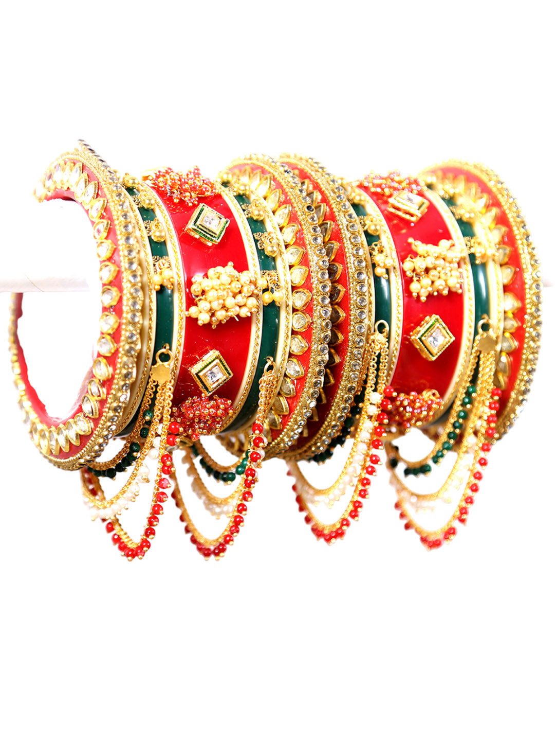 

Zindura Set Of 2 Gold-Plated Stone Studded & Pearl Beaded Chudas Bangles