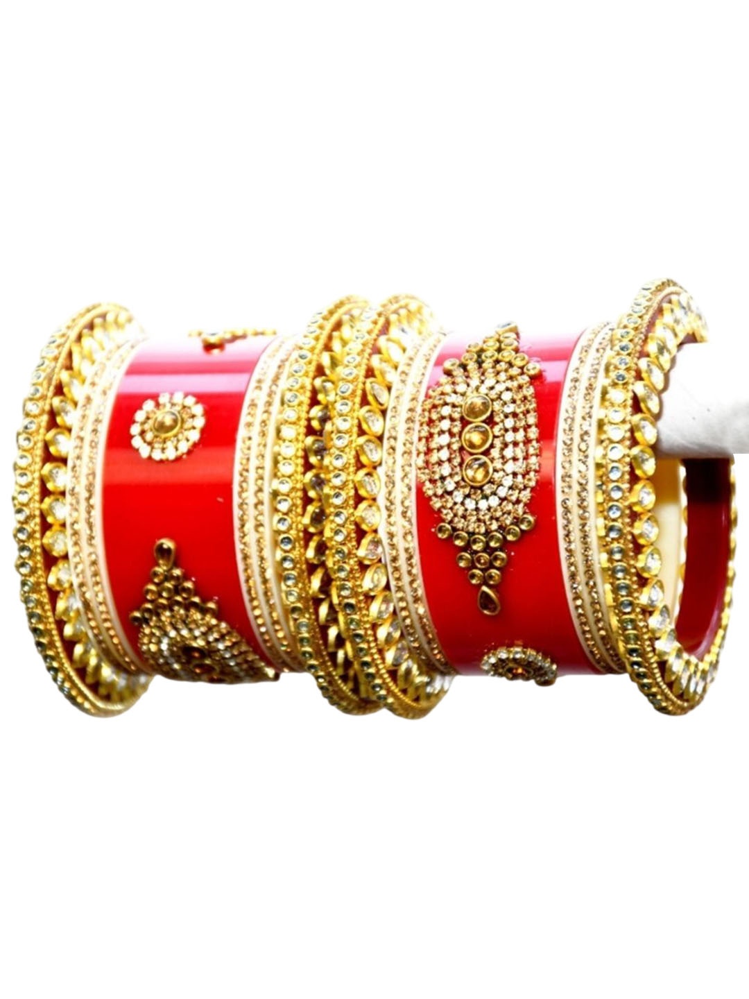 

Zindura Set Of 4 Gold Plated Stone Studded & Beaded Chuda Bangles