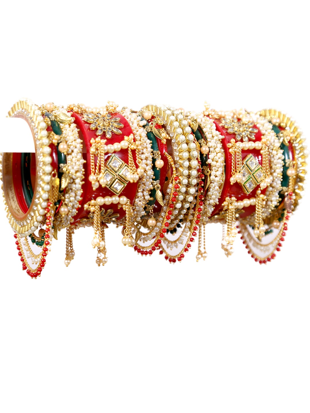 

Zindura Set Of 2 Gold Plated Stone Studded & Pearls Chudas Bangles