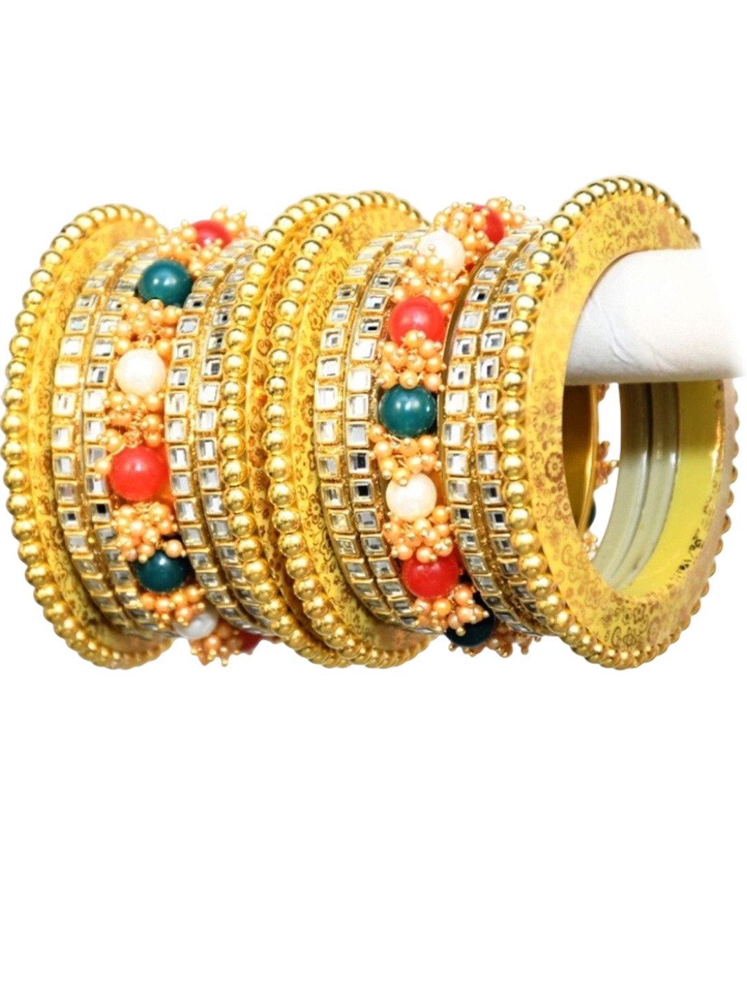 

Zindura Set Of 2 Gold-Plated Cubic Zirconia Studded & Beaded Chuda Bangles