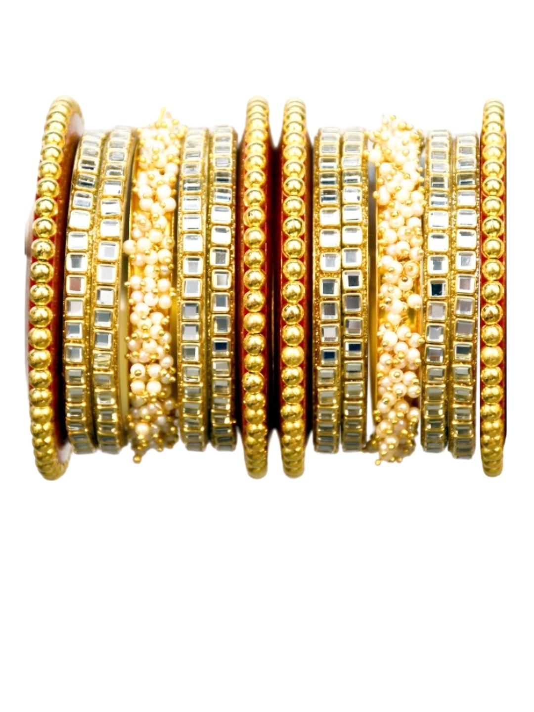 

Zindura Set Of 2 Gold-Plated Cubic Zirconia & Beaded Chuda Bangles