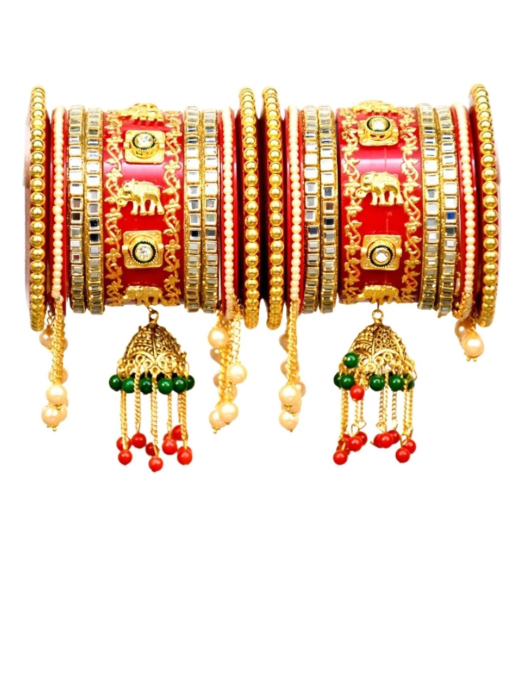 

Zindura Set Of 2 Gold Plated Stone Studded & Pearls Chudas Bangles