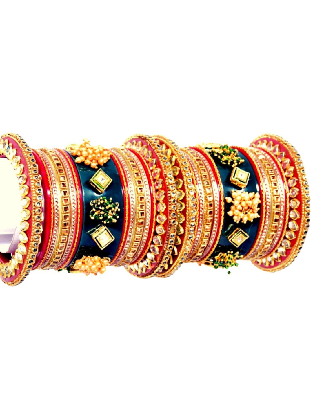 

Zindura Set of 2 Gold-Plated Stone-Studded & Beaded Chuda Bangles