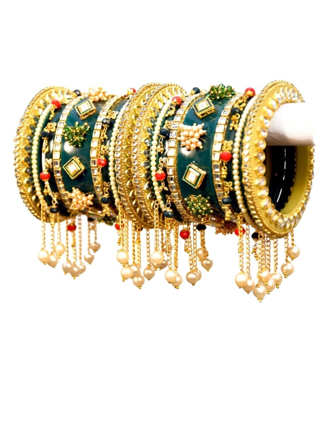 

Zindura Set Of 2 Gold Plated Crystals Studded & Beaded Chudas Bangles