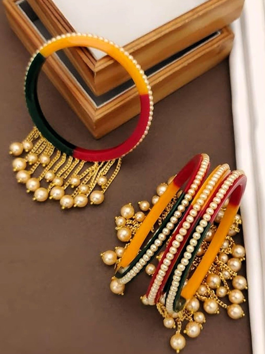 

Zindura Set Of 4 Gold-Plated & Beaded Bangles