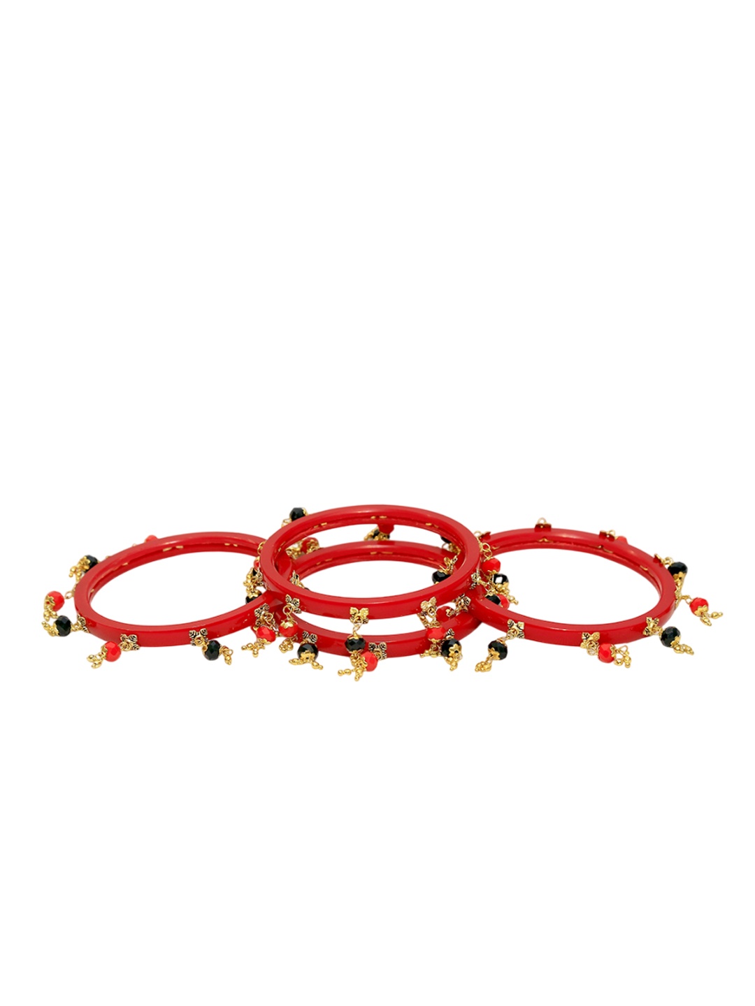 

Zindura Set Of 4 Gold-Plated Crystal -Studded & Beaded Bangles
