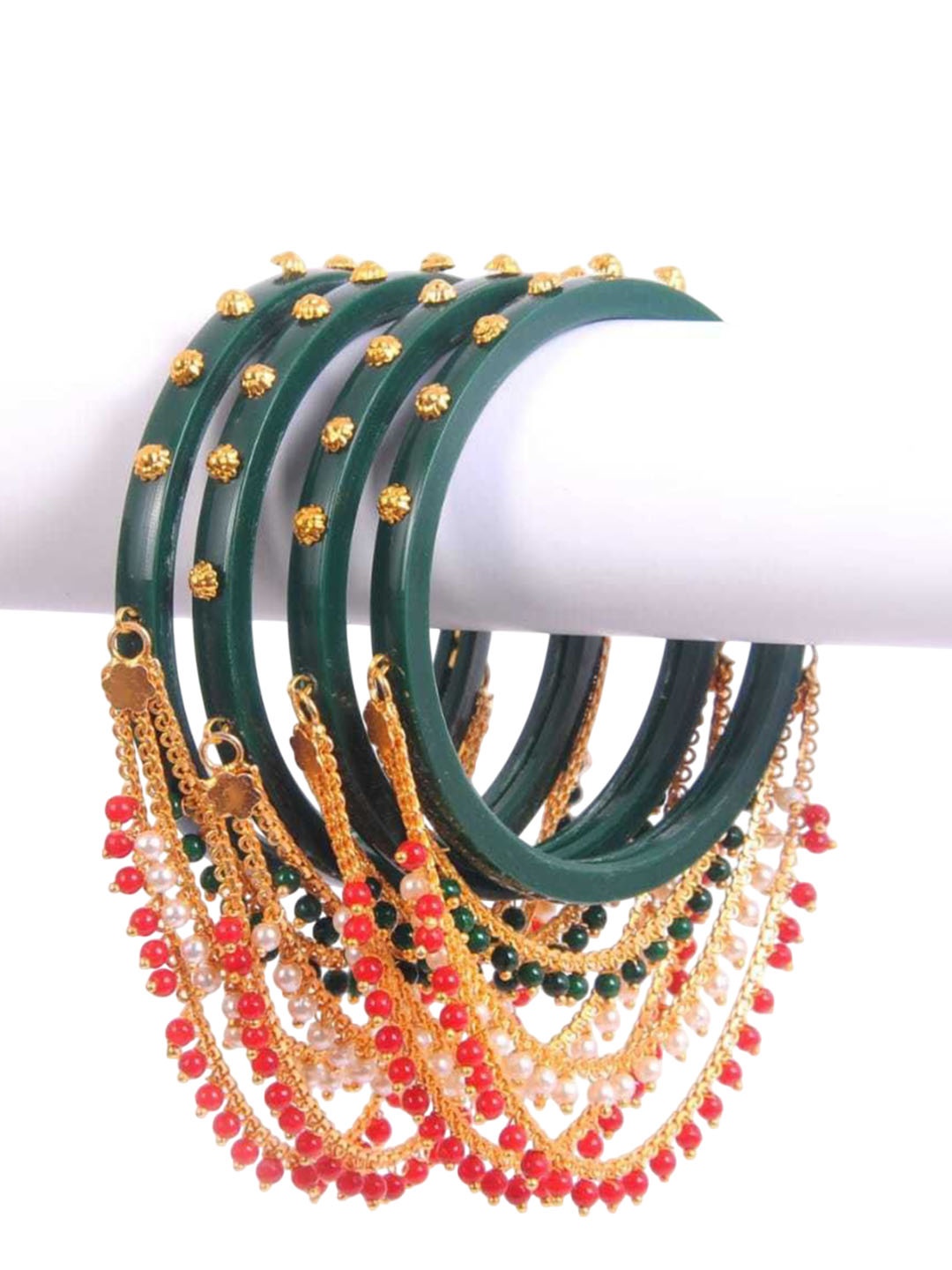 

Zindura Pack Of 4 Gold-Plated Pearls Beaded Beaded Bangles
