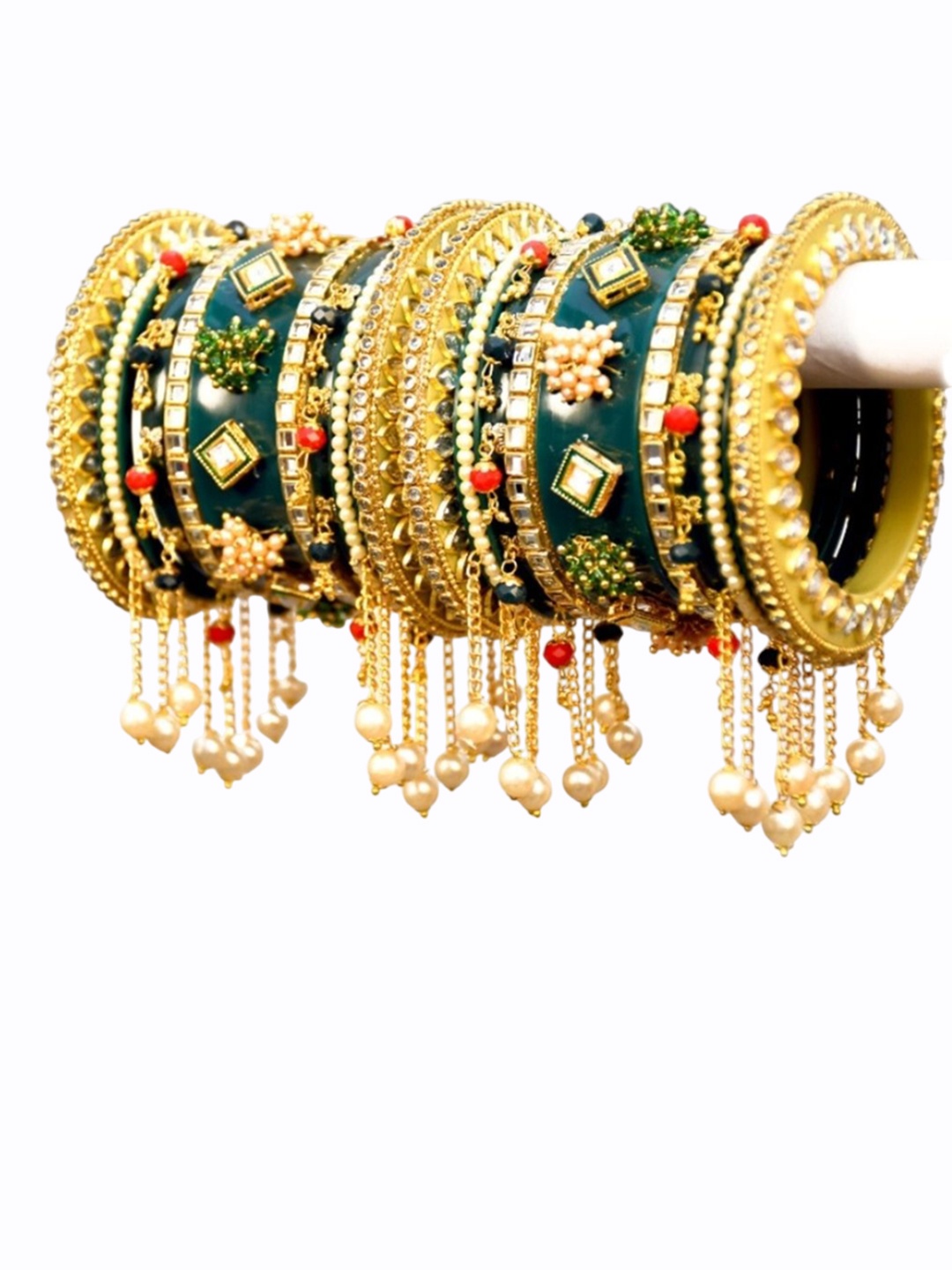 

Zindura Set Of 2 Gold Plated Crystals Studded & Beaded Bangles