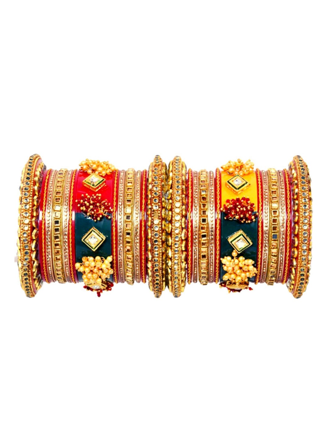 

Zindura Set Of 2 Gold-Plated Stone Studded & Beaded Chuda Bangles